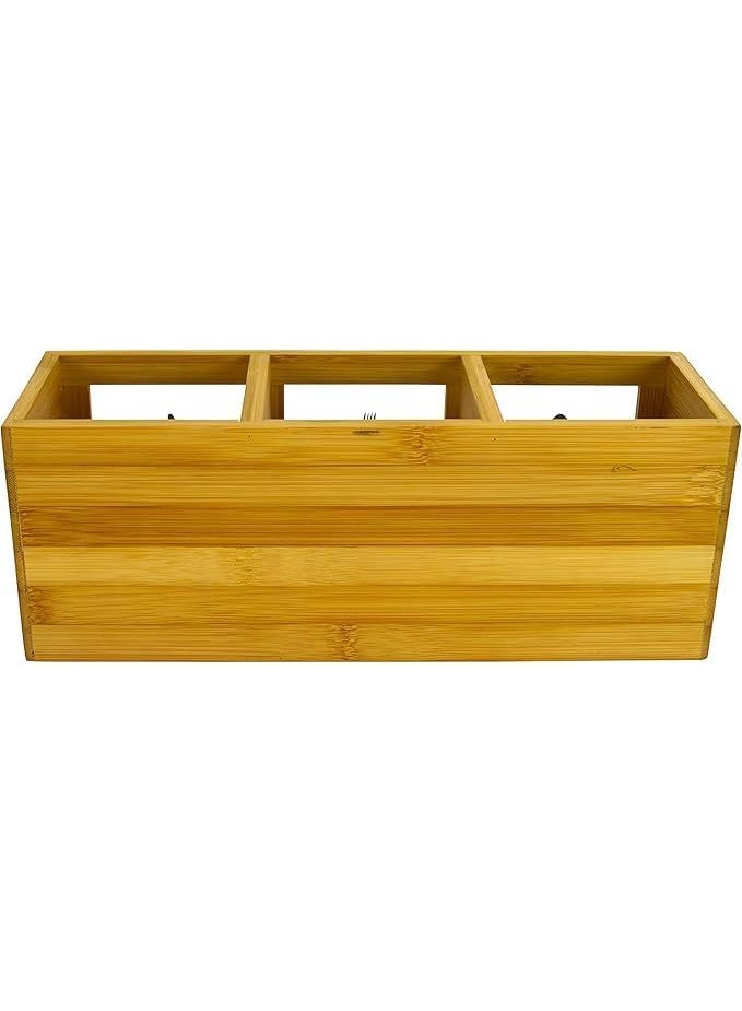 Orchid Wooden Cutlery Holder Organizer, Spoon Fork & Knife Storage Box with Transparent Panels, Bamboo Kitchen Utensil Stand for Dining Table & Countertop, Kitchen Cutlery Stand - Image 3